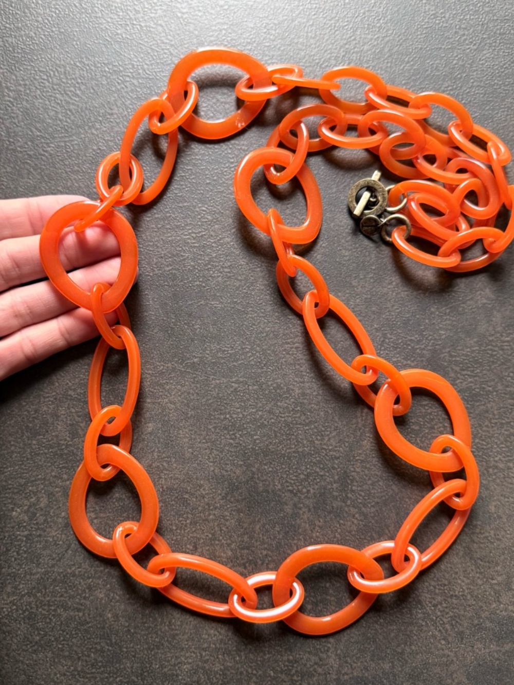 Retro Carnelian Orange Acrylic Link Chain Necklace Talbots